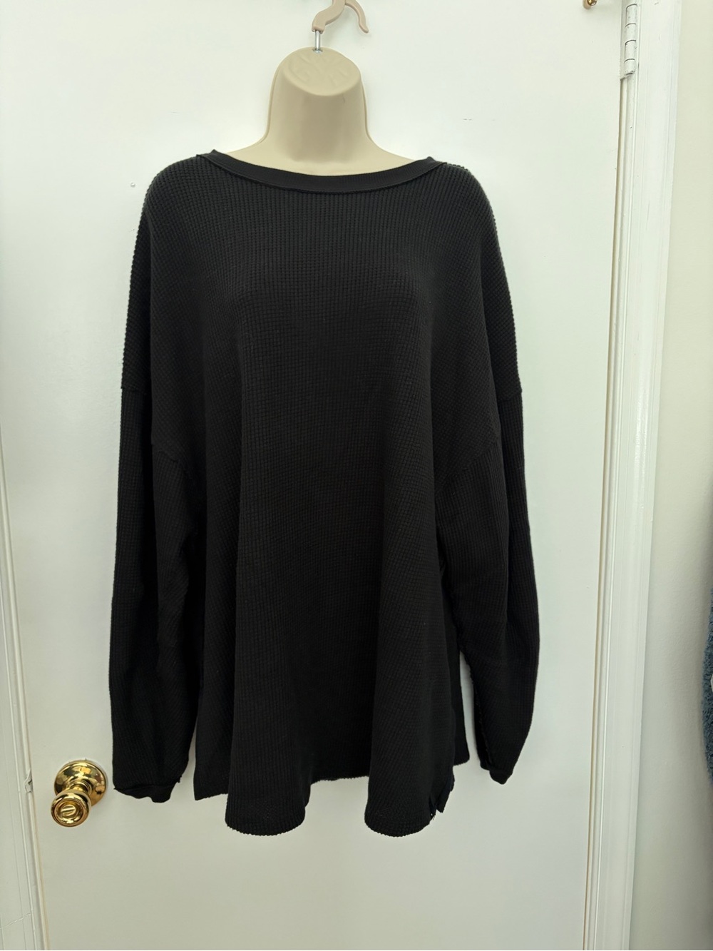 Free People / We The Free Black Waffle Knit Pullover Sweater (Size Medium)